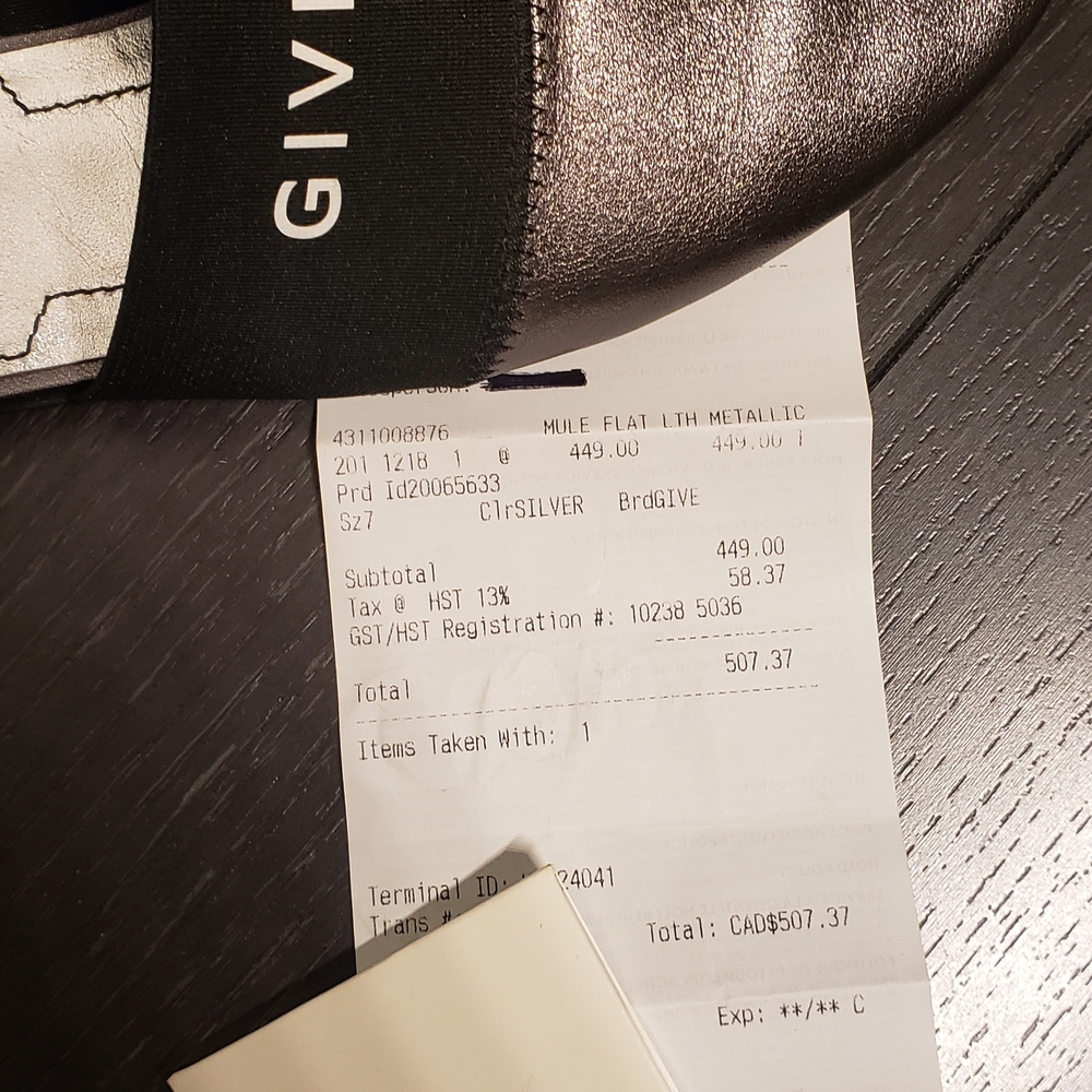 Givenchy Metallic Silver Pewter Leather and Slip-On Mule Shoes - Logo Black - Picture 7 of 7